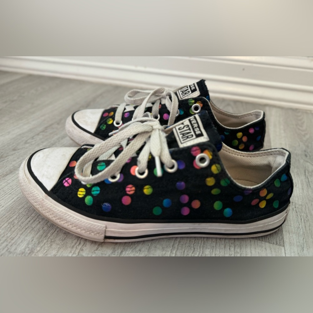 Converse Chuck Taylor All Star Metallic Rainbow Polkadot Sneakers. Size 3. Black